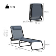 Grey Folding Sun Loungers Set of 2 with Adjustable Four Position Backrests for Garden
