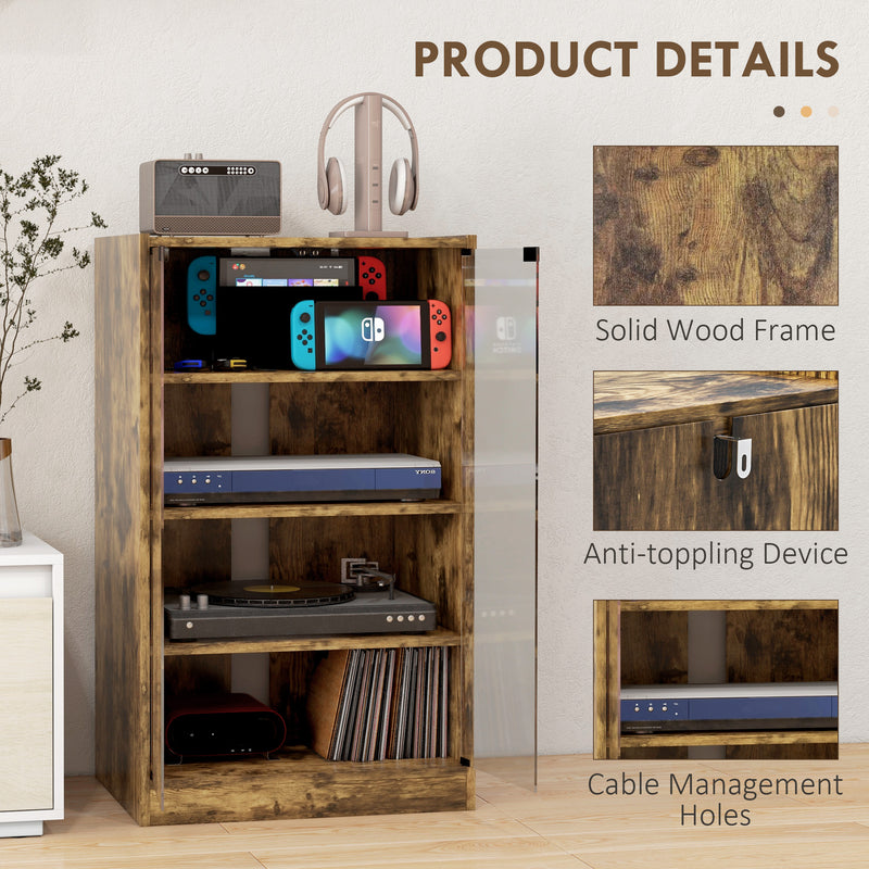 Media Storage Stand with Adjustable Shelves and Glass Doors for Tidy Living Rooms