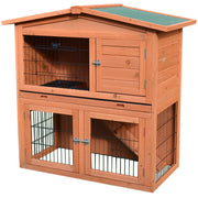 2 Tier Wooden Rabbit Hutch With Slide Out Tray And Ramp For Indoor Or Outdoor Use Brown