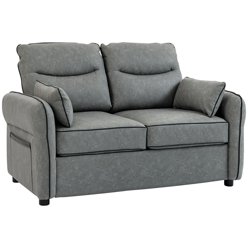 2 Seater Sofas, Dark Grey Faux Leather Loveseat Sofa Ideal for Small Spaces