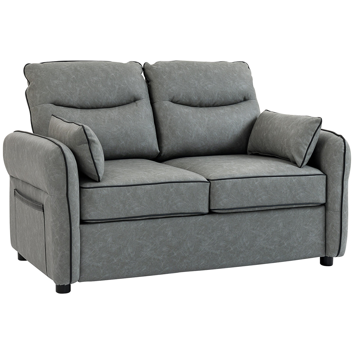 2 Seater Sofas Dark Grey Faux Leather Loveseat Sofa For Small Spaces ...