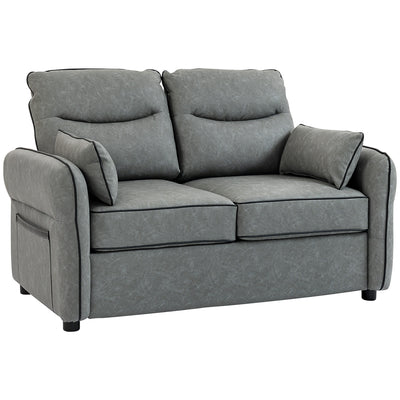 2 Seater Sofas, Dark Grey Faux Leather Loveseat Sofa Ideal for Small Spaces