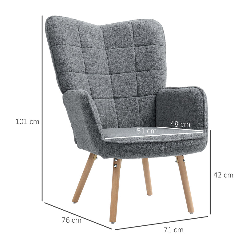 Grey Teddy Fleece Wingback Accent Chair with Padded Seat by HOMCOM