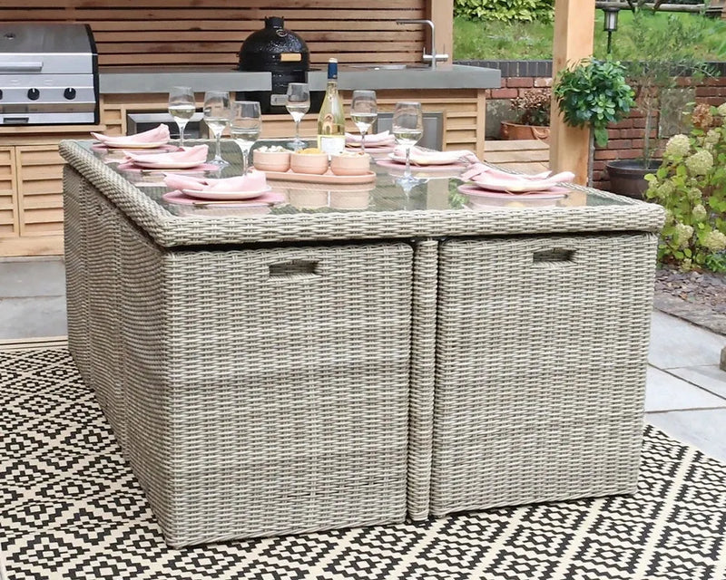 Royalcraft Wentworth rattan cube chairs with grey seat and back cushions