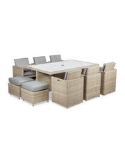 Royalcraft Wentworth 10 seater rattan cube dining set, chairs and footstools