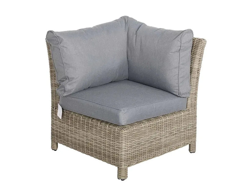 Royalcraft Wentworth rattan corner seat with grey cushions