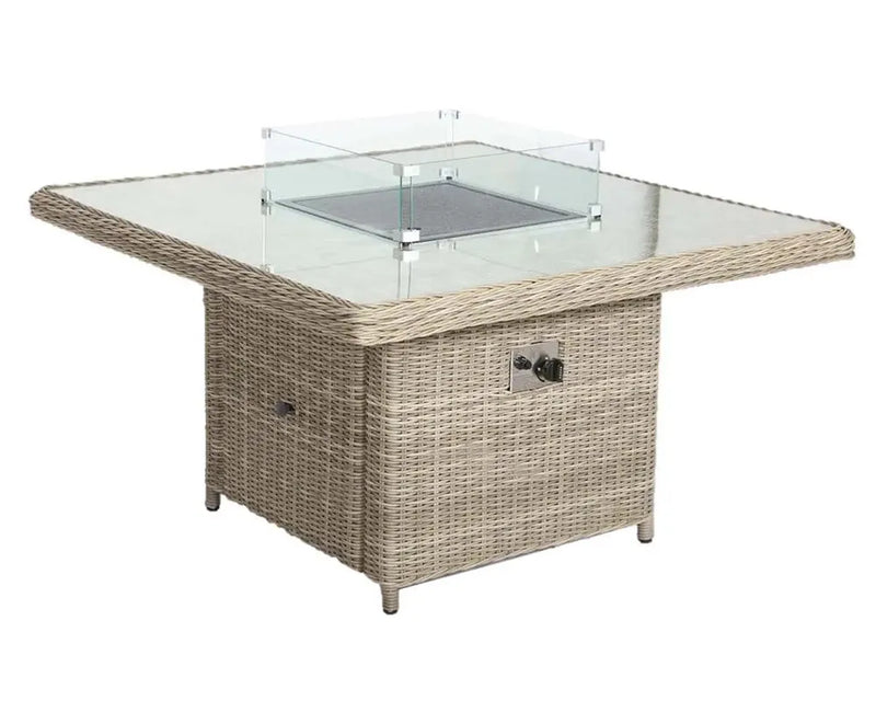 Royalcraft Wentworth square gas fire pit table with glass surround and firestones