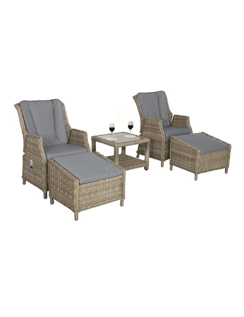Wentworth high-back rattan recliner chairs and tempered glass table