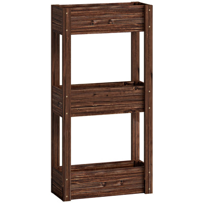 Raised Wooden Planter with 3 Tiers for Easy Gardening at Comfortable Height, Carbonised Finish Outsunny