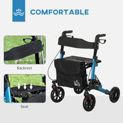 Blue Folding Rollator Walker with Seat Backrest Storage Bag and Dual Brakes by HOMCOM AOSOM