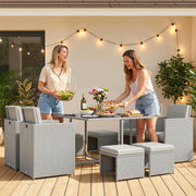 Rattan Cube Garden Dining Set for Family Meals with Cushions and Space Saving Design, Light Grey Outsunny