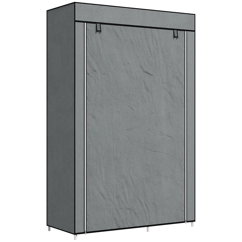 Dark Grey Fabric Portable Wardrobe With Hanging Rail and Storage Drawers by HOMCOM