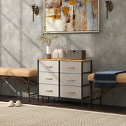 Cream White Fabric Chest of Drawers with 6 Storage Drawers and Wooden Top by HOMCOM