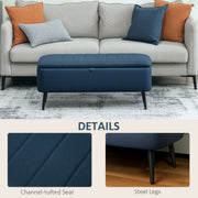 Linen Look Storage Ottoman Bench With Lift Up Lid For Living Room Or Bedroom Dark Blue