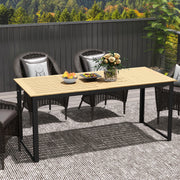 Rectangular 6 Seater Garden Dining Table with Slatted Top and Metal Frame in Teak by Outsunny