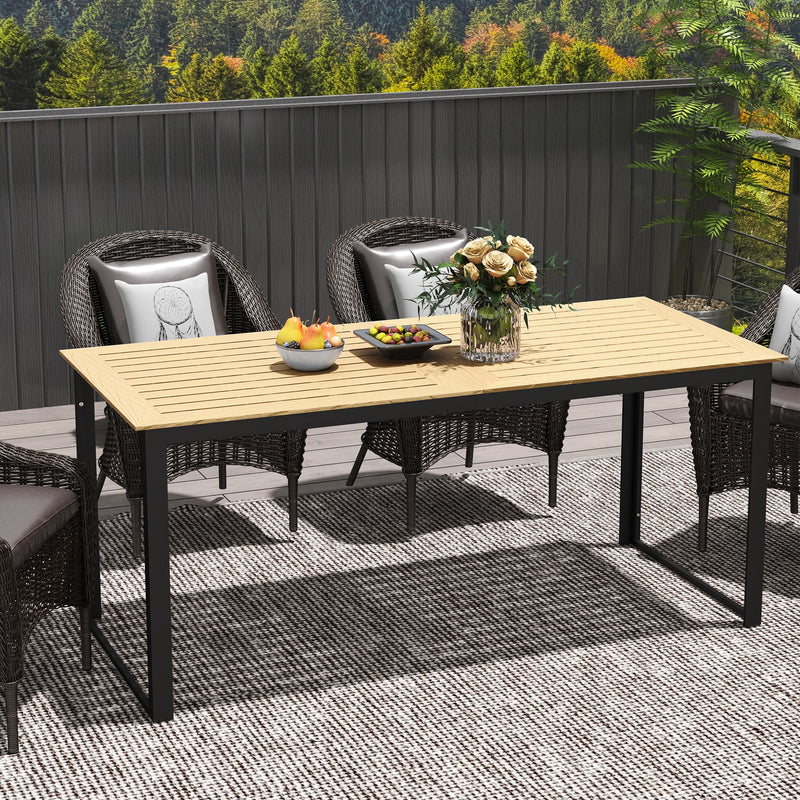 Rectangular 6 Seater Garden Dining Table with Slatted Top and Metal Frame in Teak by Outsunny
