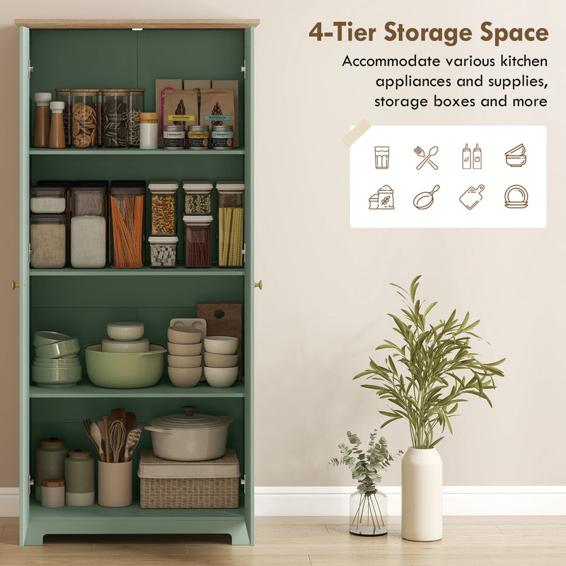 Tall Green Freestanding Storage Cabinet For Kitchen with 4 Shelves - Modern Design 80x48x172cm Homcom