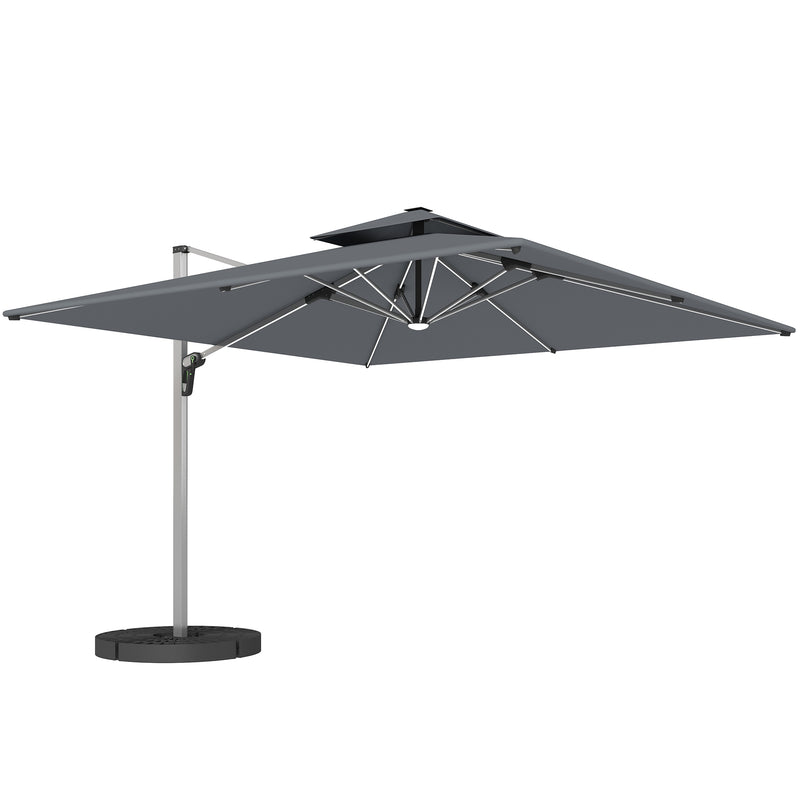 Grey 3m Garden Cantilever Parasol with Solar LED Lights and 360 Degree Rotation by Outsunny