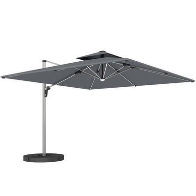 Grey 3m Garden Cantilever Parasol with Solar LED Lights and 360 Degree Rotation by Outsunny