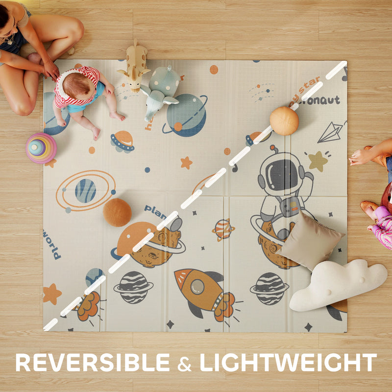 Foldable Baby Play Mat Reversible and Waterproof for Crawling and Tummy Time Blue AOSOM
