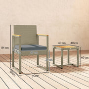 Grey 3 Piece Rattan Bistro Set With Cushions and Table for Garden or Balcony by Outsunny