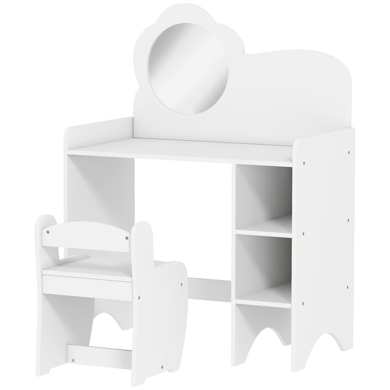 Kids Dressing Table With Mirror and Storage Shelves Includes Stool For Ages 3 to 8 White AOSOM