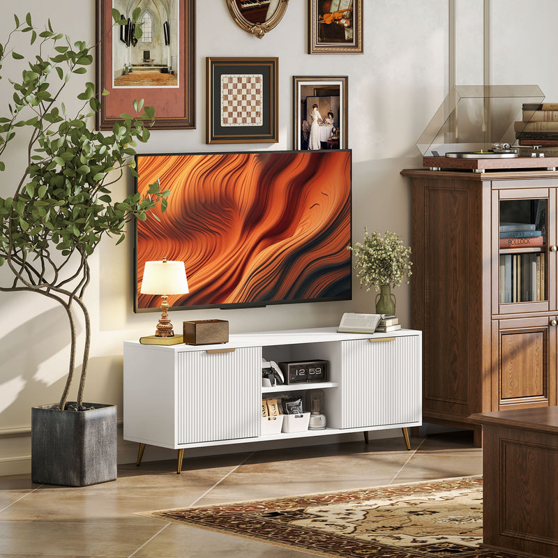 White TV Stand Cabinet for TVs up to 55 Inches with Shelves and Storage by HOMCOM