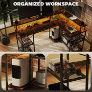 L Shaped Gaming Desk with LED Lights and Power Outlets 150cm Corner Computer Desk by HOMCOM