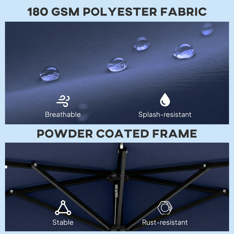 Half Parasol for Balcony or Small Patio with Solar LED Lights and Tilt, Dark Blue