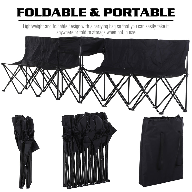 Folding 6 Seater Outdoor Bench With Cooler Bag For Easy Group Seating Black