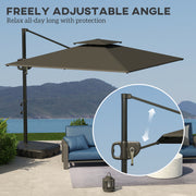 Dark Grey 3m Quare Cantilever Parasol with Weighted Base Hanging Garden Umbrella by Outsunny