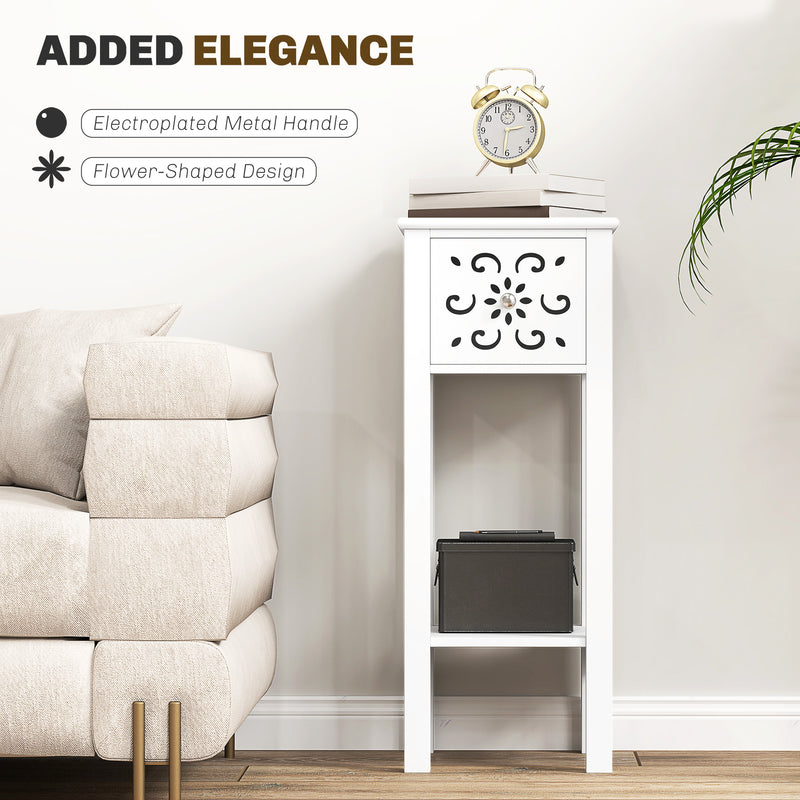 Set of Two White Floral Cut-Out Side Tables Elegant and Stylish by HOMCOM