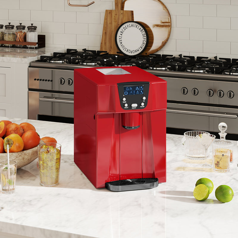 3L Ice Maker and Water Dispenser Produces 12kg Daily with Fast 9 Cube Cycles, Red
