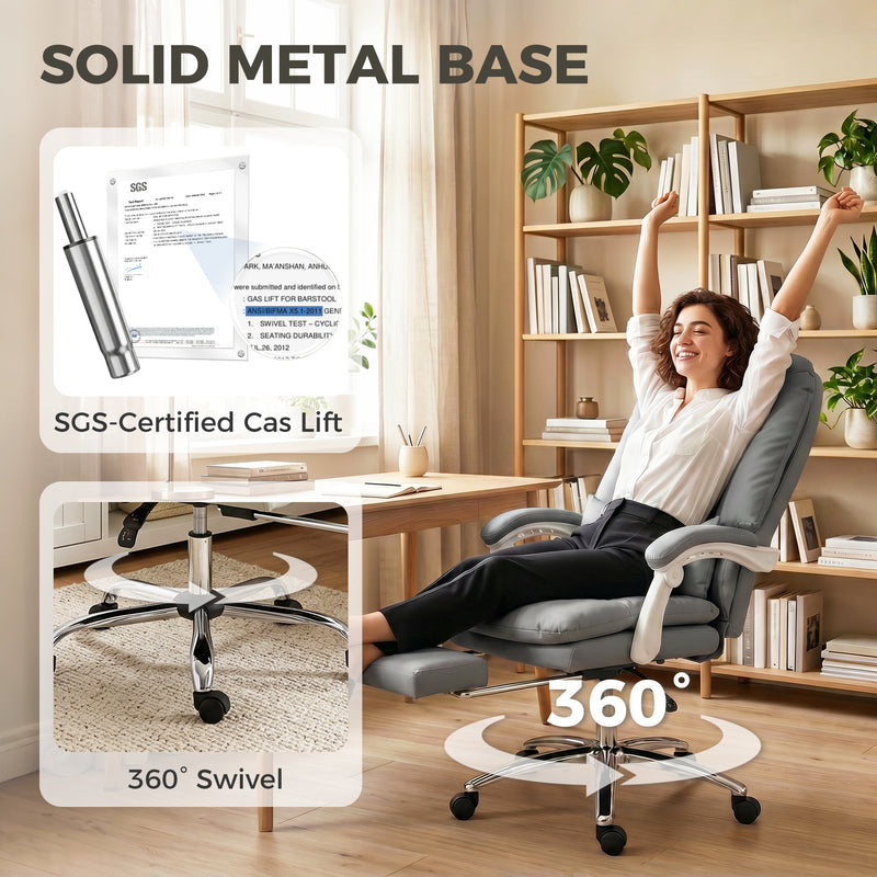 Office Chair with Reclining Backrest and Footrest for Comfortable Home Working Grey