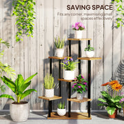7 Tier Tall Plant Stand for Indoor and Outdoor Use Carbonised Wood and Steel by Outsunny