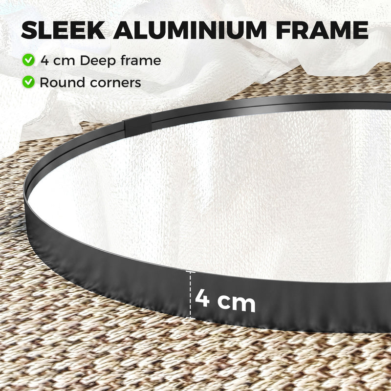 Round Shatterproof Wall Mirror for Hallways or Bathrooms Ready to Hang Black Homcom