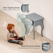 French Style Side Table With Storage Drawer Ideal For Bedrooms Or Living Rooms, Grey