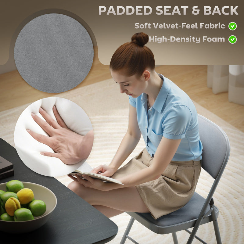 Folding Chairs Set of 4 with Padded Seats for Extra Home Seating Light Grey Outsunny