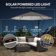Cantilever Garden Parasol with Solar LED Lights for Shaded Outdoor Seating Light Grey Outsunny