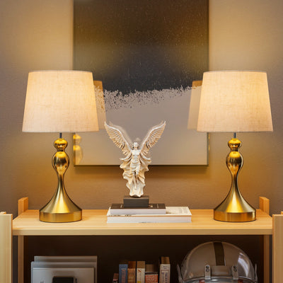 Set of 2 Modern Bedside Table Lamps with USB Charging and 3 Light Modes, Gold Tone AOSOM