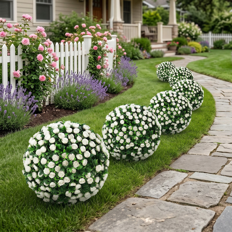 Artificial Rose Topiary Stakes Set of 2 for Easy Year Round Front Door Display