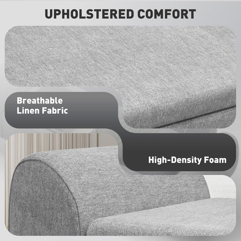 Dark Grey Upholstered Storage Ottoman Bench with Armrests and Rubberwood Legs by HOMCOM