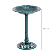 Garden Bird Bath Feeder Stand with Scallop Design and Vintage Finish for Outdoors, Green