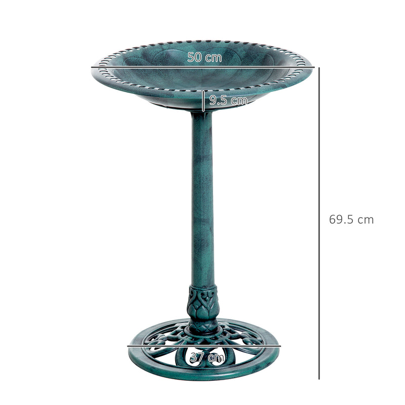 Garden Bird Bath Feeder Stand with Scallop Design and Vintage Finish for Outdoors, Green