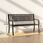 2 Seater Metal Garden Bench With Slatted Seat For Outdoor Relaxing, Black AOSOM