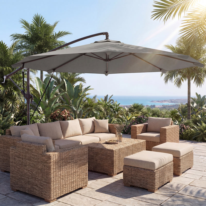 3m Cantilever Garden Parasol with Large Canopy for Shaded Outdoor Seating, Light Grey