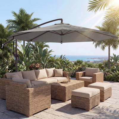 3m Cantilever Garden Parasol with Large Canopy for Shaded Outdoor Seating, Light Grey Outsunny
