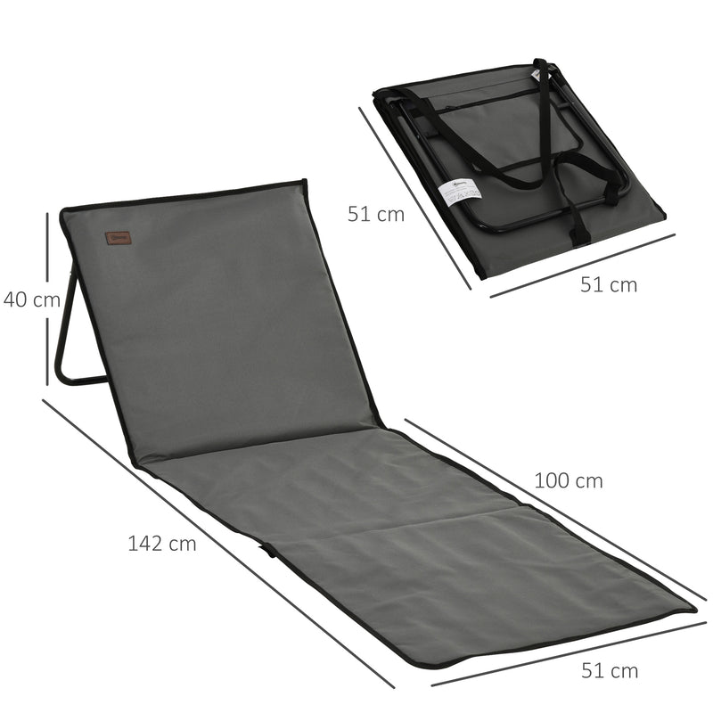 Set of 2 Foldable Beach Loungers with Adjustable Backrest and Side Pocket, Grey Outsunny