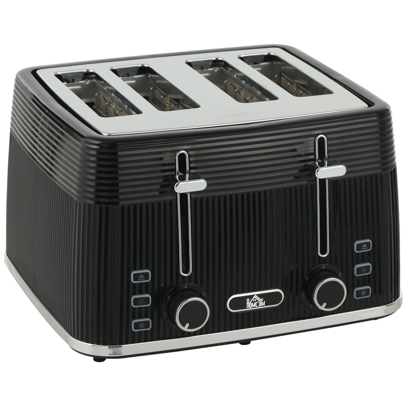 4 Slice Toaster with Dual Controls for Fast Family Breakfasts Black Silver Tone Homcom