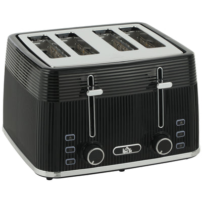 4 Slice Toaster with Dual Controls for Fast Family Breakfasts Black Silver Tone Homcom